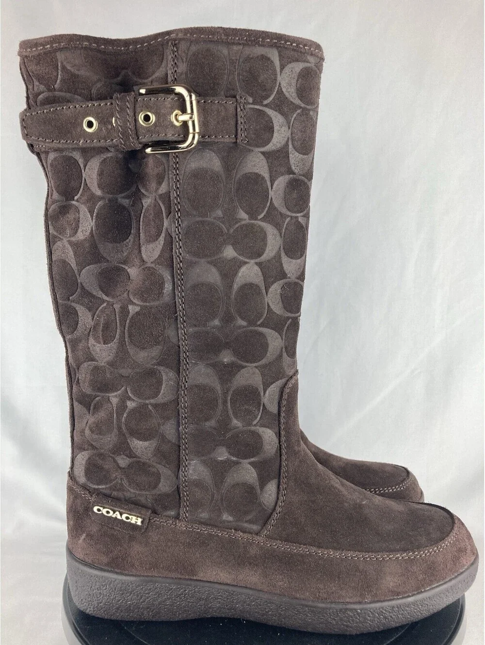 NEW Women’s Size 7 Coach Tanesha Suede Boots Chestnut Signature C A7308 Mid-Calf